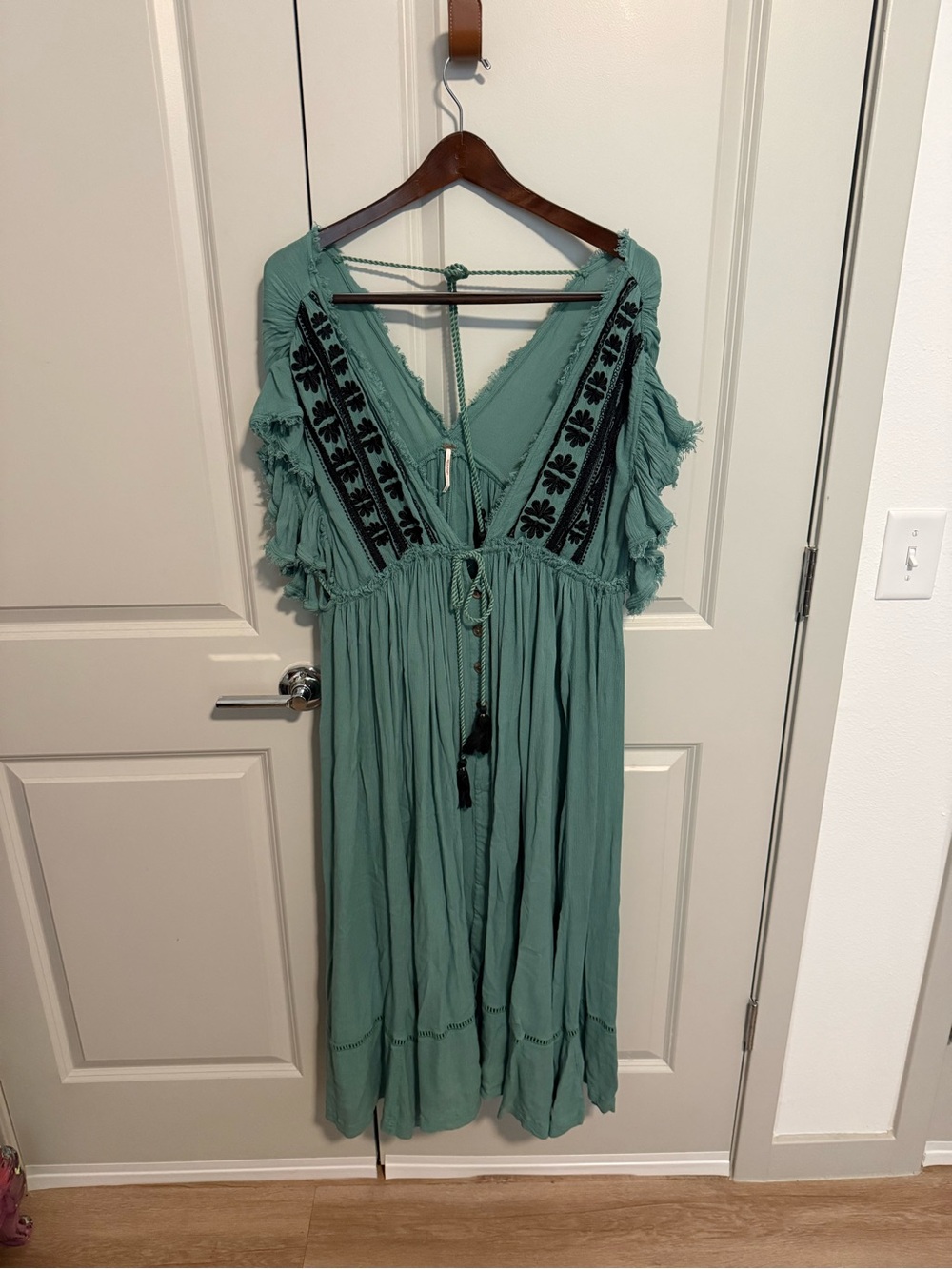 Free People Sage Green Embroidered Midi Dress